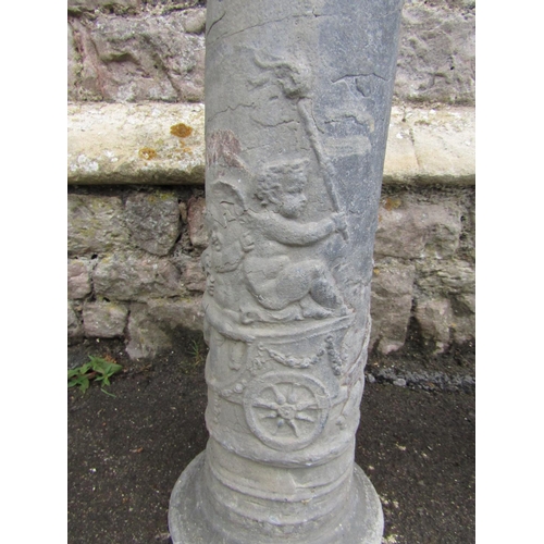 1710 - A pair of Georgian lead urns of circular form with rope twist borders, raised on lion supports, on t... 