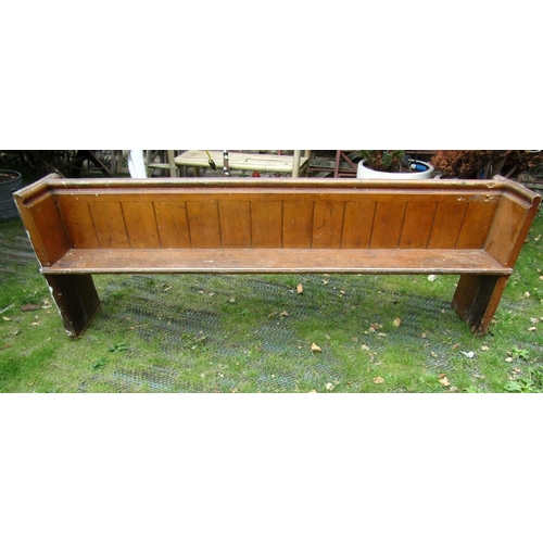 1665 - Two reclaimed Victorian pine church pews with plank seats beneath tongue and groove boarded backs, m... 