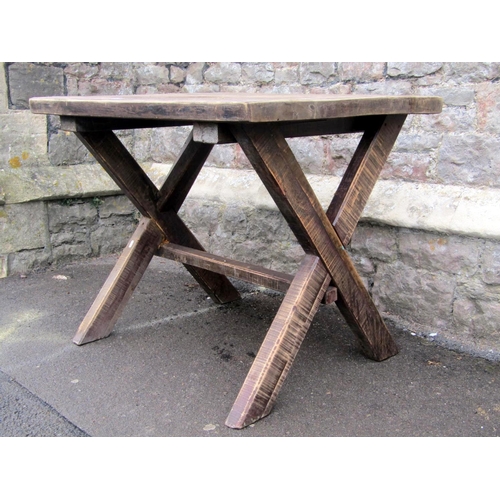 1670 - A small pine x framed garden/pub table with rectangular top, 91 cm x 74 cm