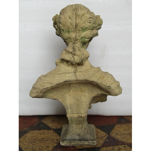 1700 - A buff coloured composition stone head and shoulder bust of an Art Nouveau style maiden, 47 cm high