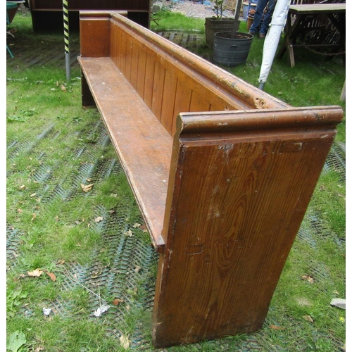 1665 - Two reclaimed Victorian pine church pews with plank seats beneath tongue and groove boarded backs, m... 