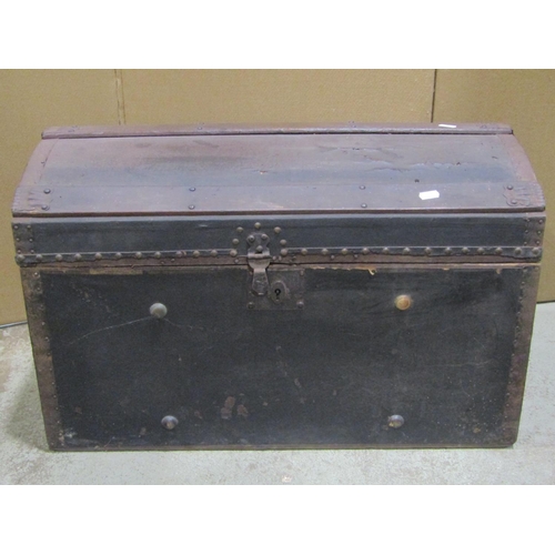 1835 - An Edwardian walnut dressing table together with a timber lathe and steel banded dome top trunk, a l... 