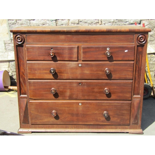 1842 - A Victorian mahogany bedroom chest fitted with an arrangement of four long and two short graduated d... 