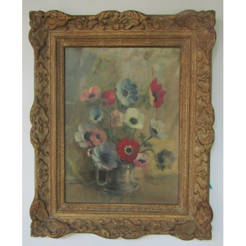 2201 - CH Scudder? (20th century school) - Still life with arrangement of Anemones, oil on board, signed, 4... 