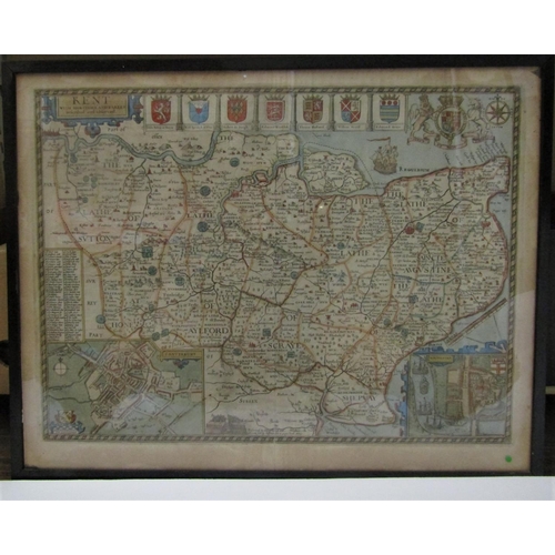 2208 - John Speed (British 1552-1629) - Hand coloured engraved map of Kent sold by George Humble, 42 x 54.5... 