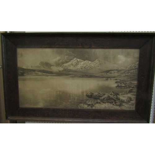 2214 - Mary Faint (20th century school) - Mountainous lakeland scene, oil on board painted in palette knife... 