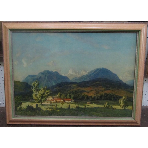 2214 - Mary Faint (20th century school) - Mountainous lakeland scene, oil on board painted in palette knife... 