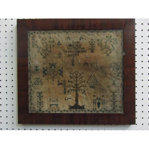 2217 - A late 18th/early 19th century needlework sampler by Mary Askwith, incorporating Adam and Eve, pair ... 