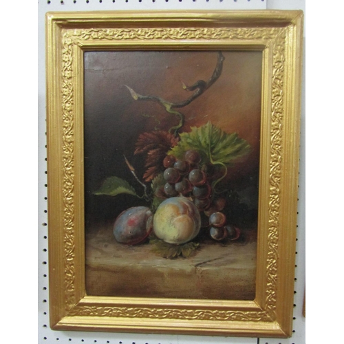 2218 - *Kidd (late 19th century British school) - Still life with fruit, including plum, peach and grapes, ... 