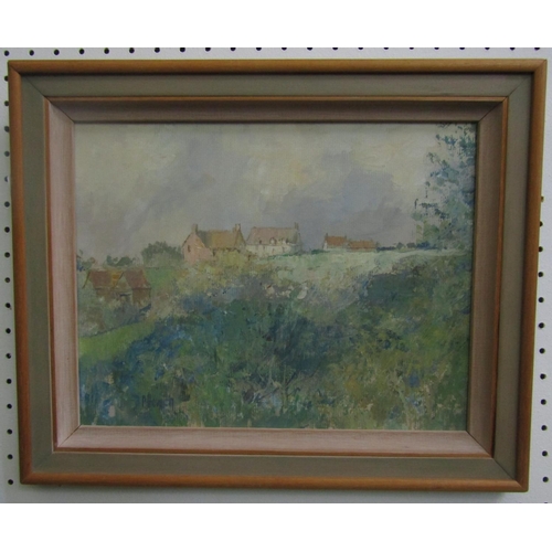 2229 - Roy Hewish (Local artist B.1929) - Landscape at Hill, near Berkeley, oil on board, signed and inscri... 