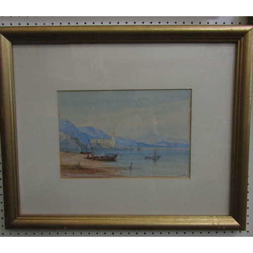 2230 - Edwin St John (British active 1880-1890) - A pair of continental lake scenes with fishing boats, fig... 