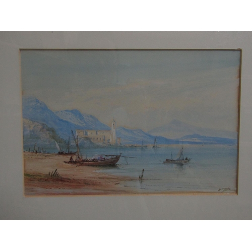 2230 - Edwin St John (British active 1880-1890) - A pair of continental lake scenes with fishing boats, fig... 