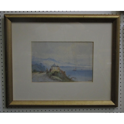 2230 - Edwin St John (British active 1880-1890) - A pair of continental lake scenes with fishing boats, fig... 