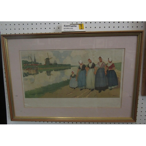 2233 - A collection of decorative pictures and prints including an early 19th century watercolour of two gi... 