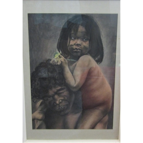 2234 - 20th century school - Study of a young girl holding flowers seated on her fathers shoulder, possibly... 