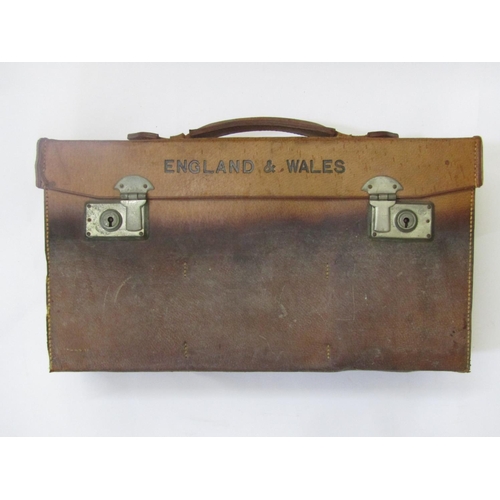 2342 - A leather cased set of Bartholomew's maps of England and Wales, stitched leather case with the initi... 