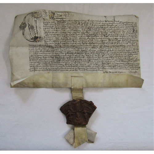 2358 - Charles I (or II) period parchment document with the remains of a large red seal, 23cm and 40cm appr... 