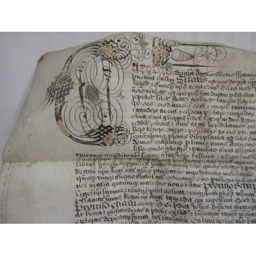 2358 - Charles I (or II) period parchment document with the remains of a large red seal, 23cm and 40cm appr... 