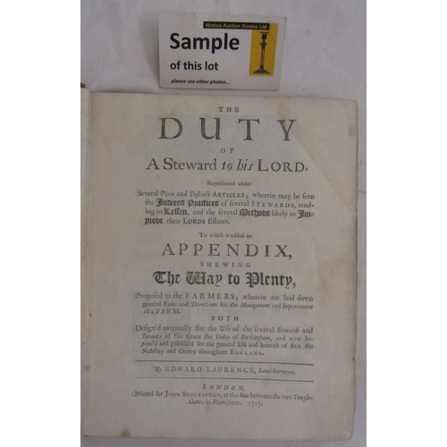 498 - The Duty of A Steward to his Lord by Edward Laurence, Land-Surveyor, first edition, printed for John... 