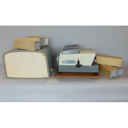 1435 - A brown Paximat Slide Projector (c 1950s/60s) complete with slide magazines & case, and a Dolby plaq... 