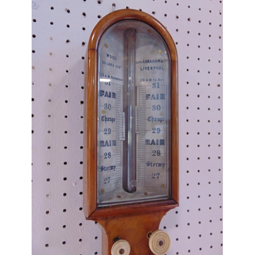 1202 - Good quality 19th century burr walnut stick barometer by Wood Abraham & Co of Liverpool, with engrav... 