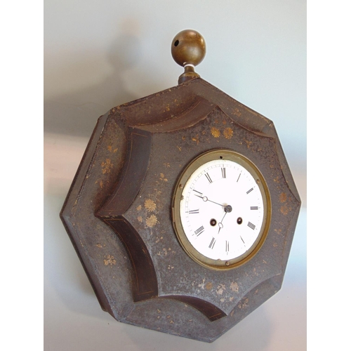 1206 - Interesting tin plate French vineyard clock, the two train enamel dial set within relief star shaped... 