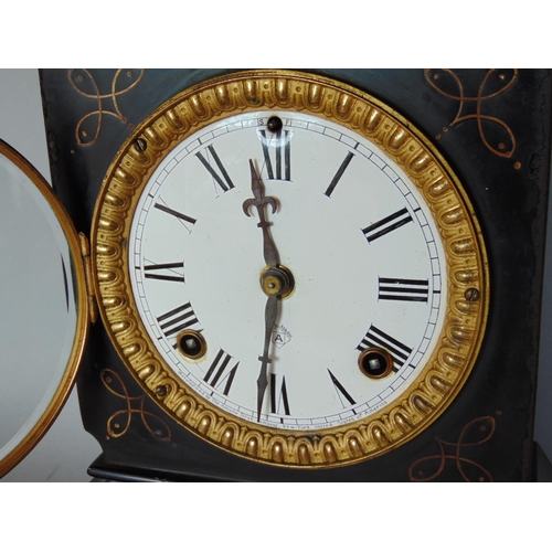 1173 - 19th century Asonia cast iron chiming mantle clock, with two train enamel dial, Roman numerals, gilt... 