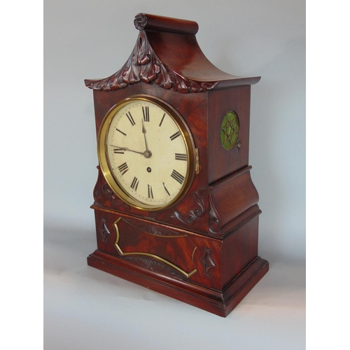 1198 - Regency mahogany pagoda bracket type clock, the 8 inch enamel dial painted with Roman numerals, the ... 