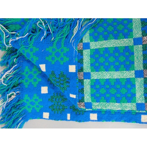 1234 - Woollen welsh blanket in a double weave, colours are blue, green, black and white, 2.2 x 2.3m approx... 