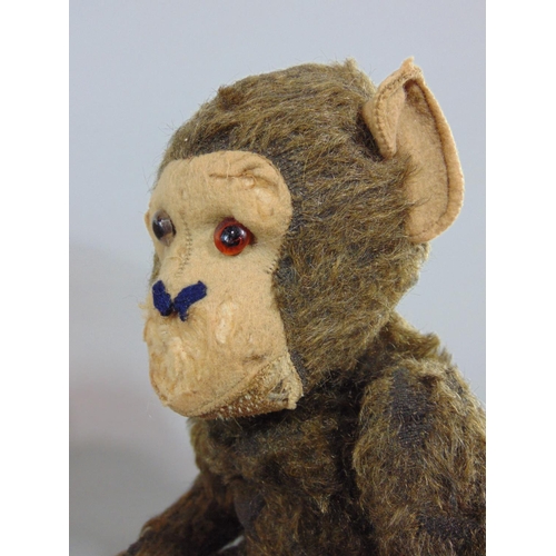 1241 - Vintage toy monkey with brown fur, felt face. 43 cm tall together with 2 1930's teddy bears each wit... 