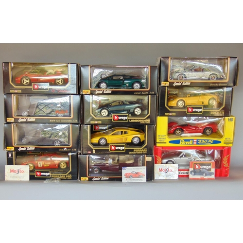 1254 - 12 die-cast 1:18 scale model cars by Tonka, Burago, Revell and Maisto, all boxed (12)