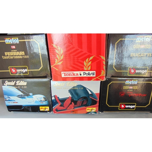 1254 - 12 die-cast 1:18 scale model cars by Tonka, Burago, Revell and Maisto, all boxed (12)