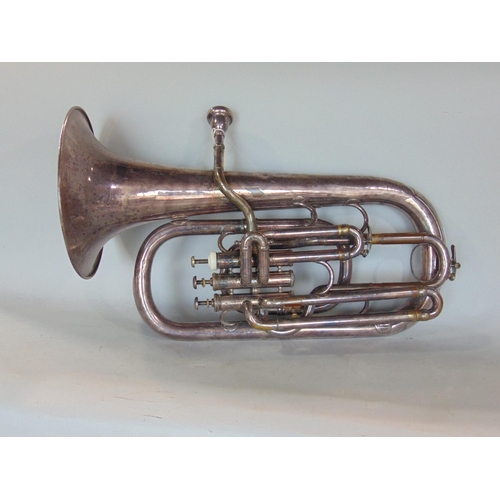 1412 - Excelsior Soncrous Class A Haukes & Son of London silver plated tenor horn, 23cm long