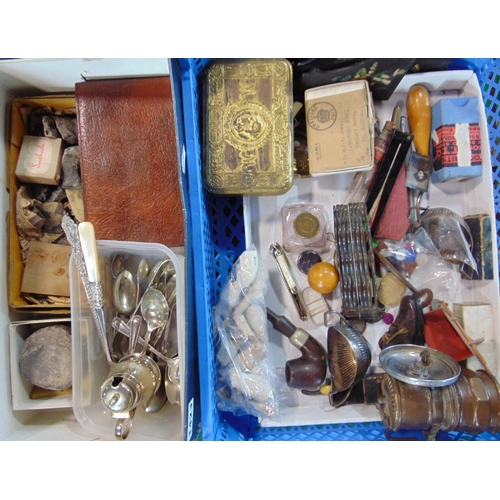 1423 - Three boxes containing a collection of interesting items to include various silver plated wares, tre... 