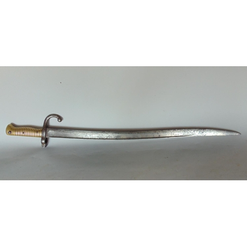 1425 - 19th century steel and brass bayonet sword, with various numbered inscriptions to the hilt, 70cm lon... 