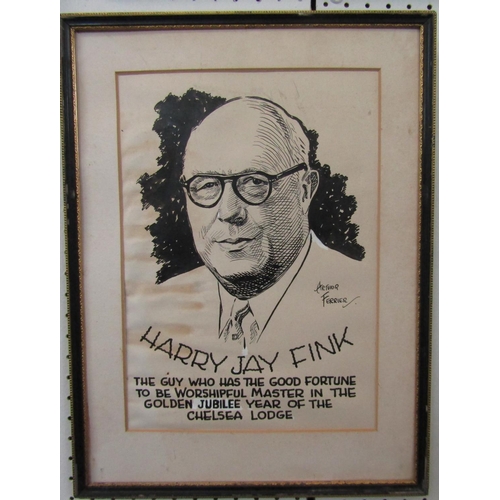 2244 - Masonic Interest - Arthur Ferrier (Scottish 1890-1973) - Ink caricature portrait of Harry Jay Fink, ... 