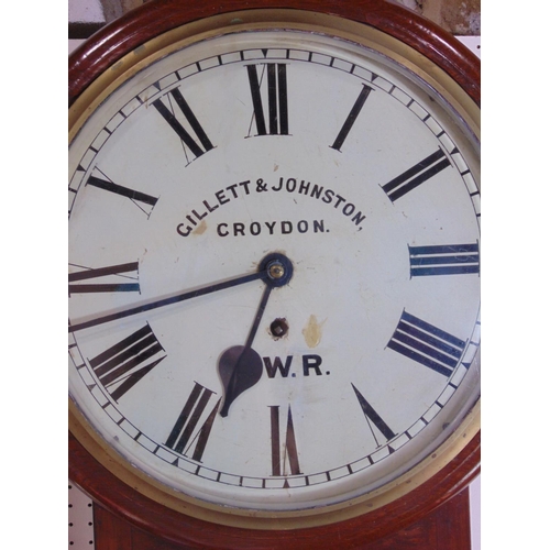 1207 - Impressive 19th century mahogany single fusee tavern type station clock, by Gillett & Johnston of Cr... 