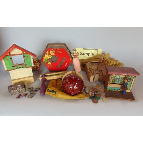 1251 - Large collection of vintage toys and games including a wooden framed puppet theatre with dancing flo... 