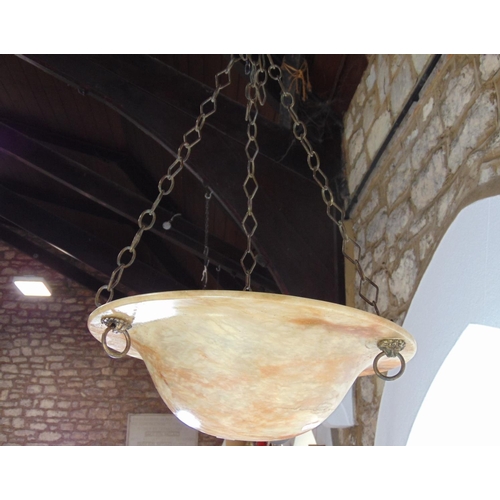 1437 - An alabaster domed ceiling light, with pendant chain fitting, 38 cm diameter