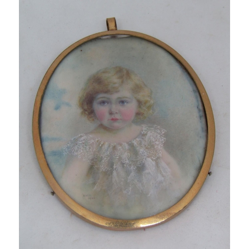 1071 - M K Early 20th century British school, half length miniature portrait of a fair hared blue eyed youn... 