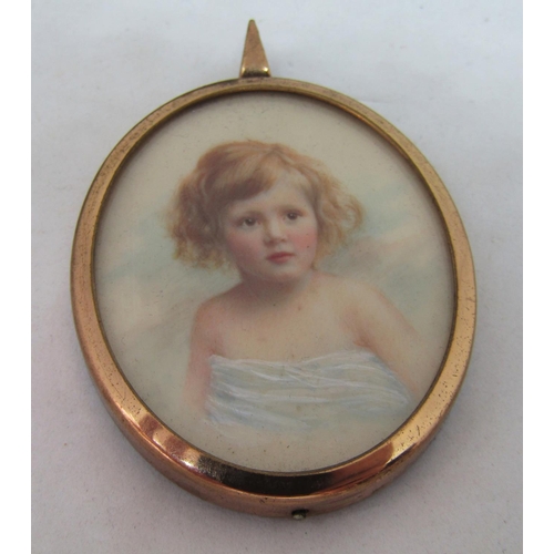 1075 - Early 20th century British school - Bust length miniature portrait study of a brown eyed, fair haire... 