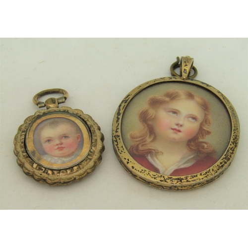 1100 - 19th century school - A bust length miniature portrait of a brown eyed child with long reddish fair ... 