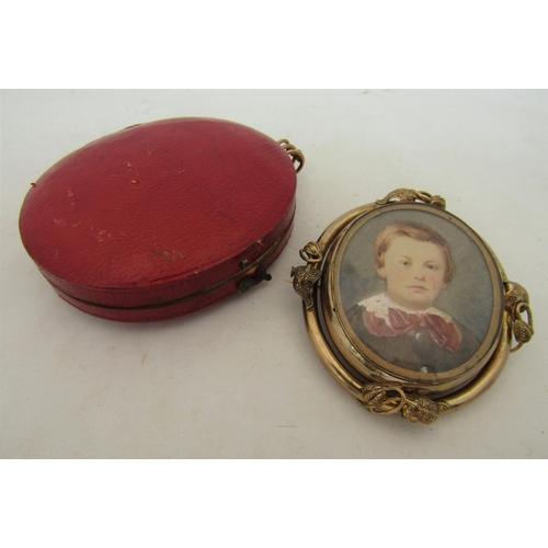 1103 - 19th century British school - Bust length miniature portrait of a brown eyed boy with reddish hair, ... 