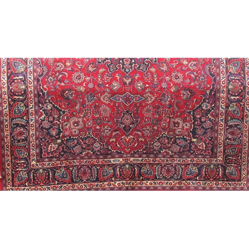 2378 - Good large Persian Mashad country house type full pile carpet, with scrolled blue decoration upon a ... 