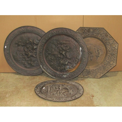 1895 - Three good quality heavy copper and tin lined two handled cooking pans and covers, a further saucepa... 