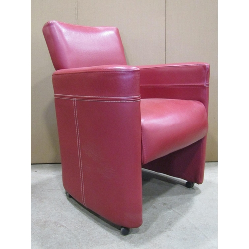 1913 - A pair of contemporary, but art deco in style, red and white stitched leather club armchairs