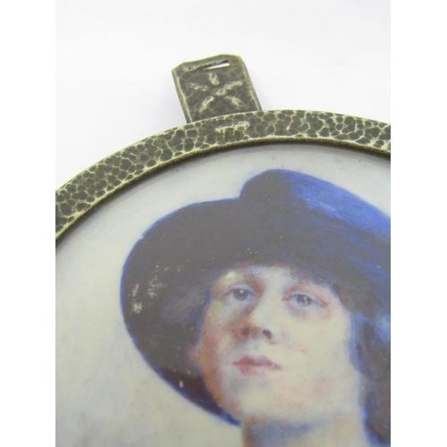 1108 - Early 20th century British School, bust length miniature portrait of a woman in blue hat and dress, ... 