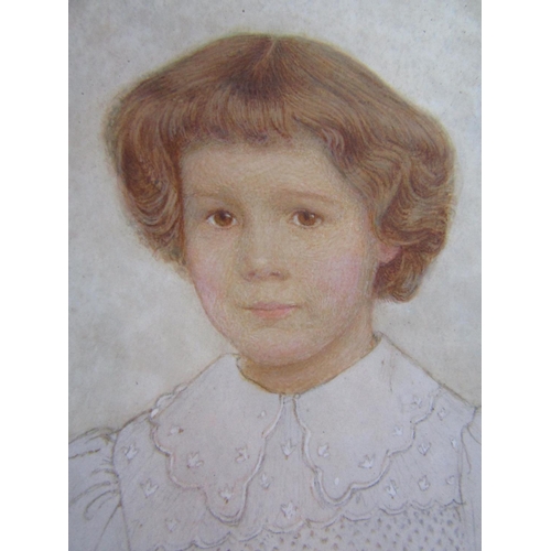 1110 - Charles March Gere RA RWS (British 1869-1957) - Bust length portrait of a brown-eyed child in white ... 