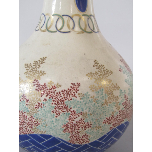 666 - A late 19th century Satsuma vase with drawn neck with painted and gilded leaf decoration and simulat... 