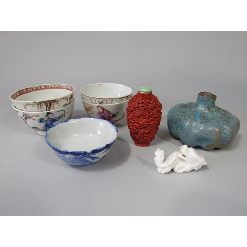 688 - An interesting collection of 19th century and other oriental ceramics including a set of three early... 